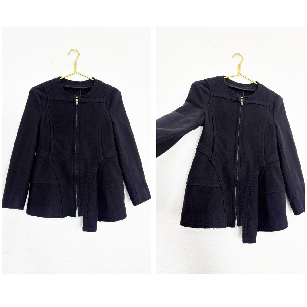 MARNI Black 100% Wool Asymmetrical Zipper Jacket Size 38 Peplum Grunge Emo